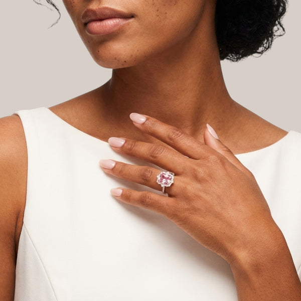 Item | Buy Quinn 2.0 Pink Moissanite and Diamond Engagement Ring in 18KT Gold | SPOP Enterprise Global